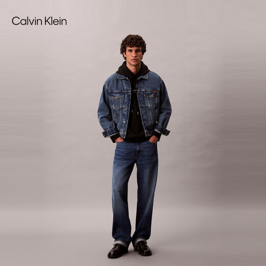 Calvin KleinJeans spring and autumn men's trendy American casual style classic simple ck letter loose sports hooded sweatshirt UB1-space black M