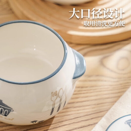 Man丂 double-eared lard jar with spoon large capacity 1.5L high temperature resistant and anti-scalding seasoning jar ceramic lard jar kitchen seasoning jar double-eared large lard jar with spoon white and blue