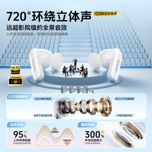 Tangmai M4 true HiFi sound quality wireless Bluetooth headset Bluetooth 6.0 in-ear 35dB active noise reduction 35h long battery life running sports calling e-sports game universal white