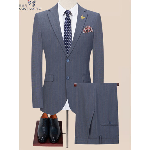 Anniversary Bird Men's Wool Suit Two-piece Business Formal Work Striped Suit Groom Wedding Dress 6157 Gray Check Double Slit M 170/88 Recommended 115-130 Jin Jin is equal to 0.5 kg