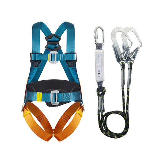 Hexin five-point safety belt, upgraded waist protection, safety rope for high-altitude operations, full-body anti-fall national standard, double large hooks 2 meters plus buffer bag