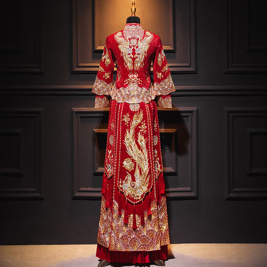 Woodpecker (TUCANO) Xiuhe Clothes Bridal 2026 New Wedding Clothes Dragon and Phoenix Gown Wedding Clothes Chinese Toast Clothing Small Kimono Summer Shawl Dance Phoenix Embroidery Style + Red Luan Headdress 3XL