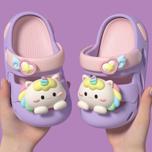 Unicorn Cute Cartoon Children's Slippers Comfortable Indoor and Outdoor Anti-collision Girls' Baby Slippers in Summer White Rose Red 21 0mm Inner Length 20.5cm Suitable for Sizes 34-35