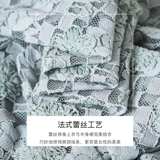 
ROEYSHOUSE LOOKI high-end light green suit 2025 summer new lace slim body skirt two-piece set 12240 light green XL