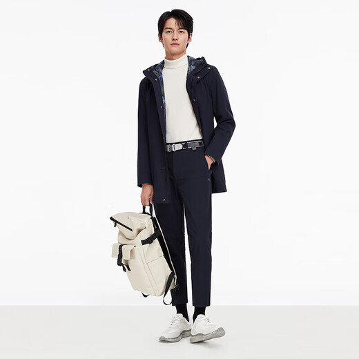 Same style as Jiumuwang Shopping Mall, easy care, men's windbreaker hooded, comfortable and stretchy coat, mid-length sports jacket, navy + slim version + HP1C-40217 L 175/96A(50)