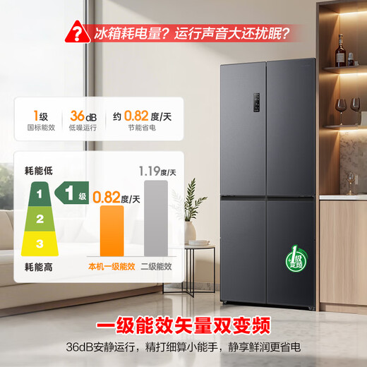 Rongsheng 466 liter cross four-door ultra-thin refrigerator first-class energy efficiency energy-saving air-cooled frost-free dual frequency conversion antibacterial and deodorizing large capacity trade-in 465 same model BCD-466E30CNLAD national subsidy
