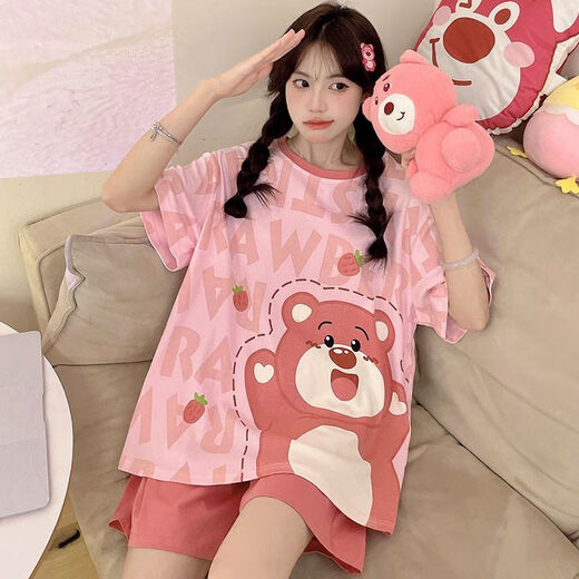 Mu fengqing sommer pyjamas Frauen Kurzärärmelte Shorts Anzug Cartoon Dünne Fett MM Plus Größe LOSS DER PAJAMAS OUTS 694 Kapibala + 693 Black Smiley Face M [Vorgeschlagene 80-98 Jin [Jin gleich 0,5 kg]]]