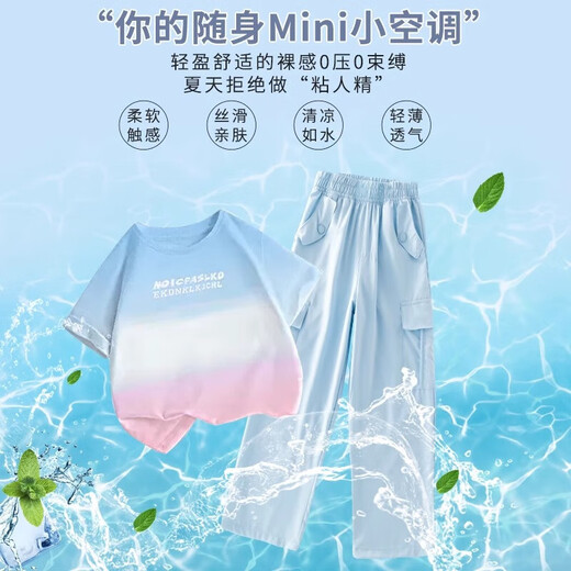 Balabala girls suit summer suit 2025 new fashionable children's short-sleeved work pants big children summer fashionable street-fried sports 9889 white + 15290 purple 120 cm
