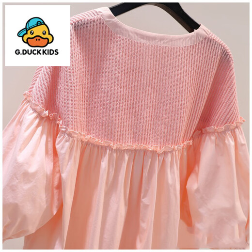 G.duck Little Yellow Duck Girls Autumn Style Shirt Western Style Children's Clothing 2025 Korean Version New Korean and Chinese Big Children's Casual Top Apricot Puff Sleeve Shirt 150 cm