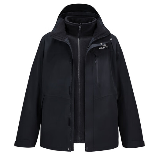 Camel Dragon Jacket 3.0 Three-in-one Men's Mountain Outdoor Waterproof Jacket Autumn and Winter Mountaineering Jacket Phantom Black Unisex XL
