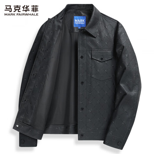 Mark Huafei light luxury embossed leather lapel jacket men's 2026 spring trend handsome motorcycle suit pu jacket 1086 black 001 regular M 170