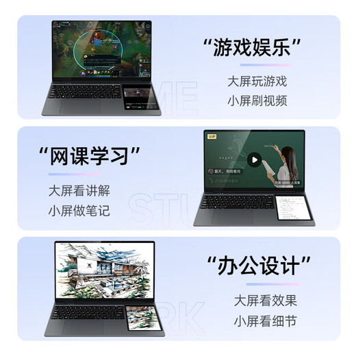 Suxi Core i7pro + 16e génération Intel 2025 ordinateur portable double écran lié deux-en-un tactile livre fin et léger AI Office Stock Trading Student Design ordinateur portable de jeu 16e génération Intel double écran 15,6 + 7 pouces + reconnaissance faciale 32G stockage haute vitesse + 2T ultra-rapide grand SSD + configuration supérieure ultime