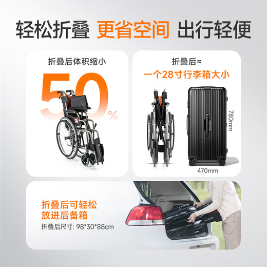 Yuwell Silla de Ruedas Manual H062 Plegable Ancianos Ligero Inflable Aleación de Aluminio Rueda de Empuje de Viaje