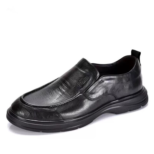 Goldlion men's shoes spring and autumn new thick-soled genuine leather business casual leather shoes round-toe cowhide British men's loafers black series one size larger 40