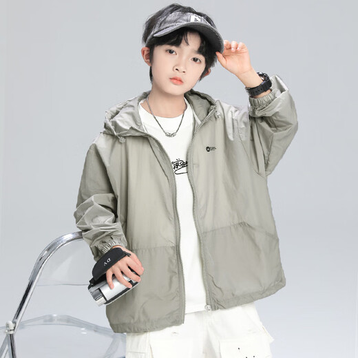 FIDQIOG international brand boys' sun protection clothing 2025 new summer thin trendy clothing medium and large boys summer clothing gray 170 cm