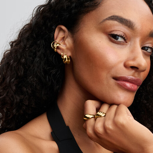 PANDORA (PANDORA) ESSENCE Natural Wave Hoop Earrings Textured Silver Personalized Minimalist European and American Style Birthday Gift Gold One Size