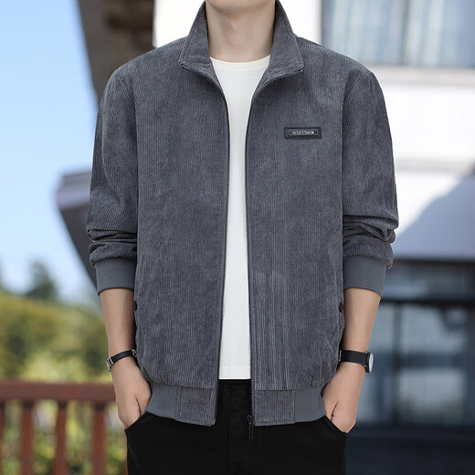 Semir men's jacket trendy brand loose lapel casual clothes autumn and winter thin section 2025 new corduroy plus velvet jacket M883 dark gray. Regular 2XL