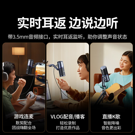 Green Alliance USB desktop microphone game live broadcast noise reduction condenser microphone built-in sound card microphone desktop computer national K song heart-shaped pointing recording microphone suitable for speaker cantilever bracket