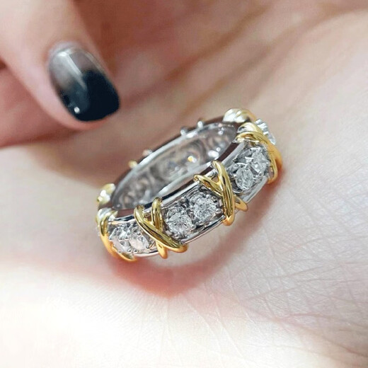 QUAMER 24 stone color-separated cross ring for women, sterling silver, 18k gold and sixteen diamonds, couple's ring feels light, luxurious and fashionable, fine rose gold, US size 5