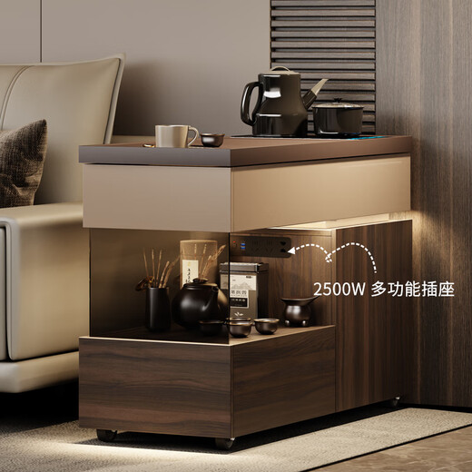 Huanzemao Sofa Side Cabinet Tea Bar Machine Boiler Integrated Italian Style Mobile Coffee Table Cabinet With Kettle Integrated Side Table Small Tea Table Mobile Side Table + Socket + Drain Bucket With Light Strip