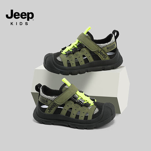 Jeep children's sandals summer new model for large children Jeep children's shoes non-slip boys and girls outdoor non-slip breathable beach shoes military green 28 shoes inner length about 18.3cm