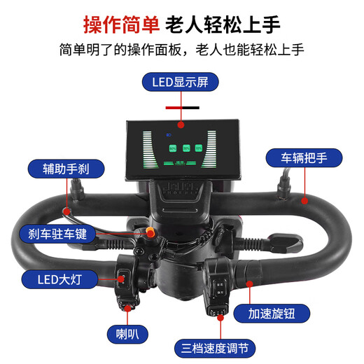 Phoenix elderly walking electric vehicle four-wheeled four-wheeled vehicle for the elderly, home moped, compact mobility scooter for the disabled, 650W+48V12A lead-acid+meeting 16-20 km commuting