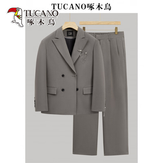 Woodpecker Casual No-Iron Suit Jacket Men's Suit with Draping Feeling and High-Level Feeling Loose and Handsome Commuting Suit Glacier Gray Single Suit 3XL