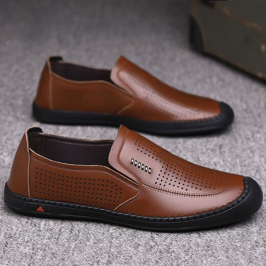 Libellule (dragon-mouche) Chaussures de trous pour hommes Sandales pour hommes en cuir authentique Nouveau été respirant creux confortable sole douce et bouge de bouche à l'âge moyen 6198 creux noir 37