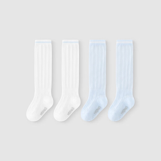 YEEHOO same model in the store, children's socks, summer anti-odor breathable baby knee socks, calf socks, two pairs, white and blue, 2 pairs, 7-17cm, 2 pairs, one size fits all, recommended foot length 14-16cm, 3-5 years old