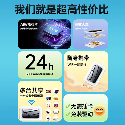 Yingteng portable wifi triple network universal wireless wi-fi6 card-free mobile Unicom Telecom unlimited traffic portable 4G network card high-speed accompanying network 2025 model 5GHF triple network 3000 mAh charging model + black * super long battery life
