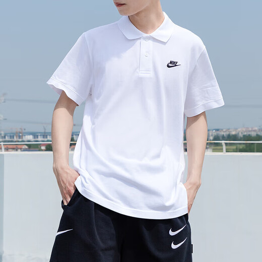 耐克（NIKE）短袖春季OLO衫男针织纯棉翻领T恤运动上衣半袖 白色FN3895-100 纯棉针织 宽松透 XL 150-180斤（）