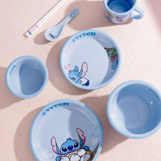 Stitch Disney rice bowl tableware set cute bowl and plate combination family size children's tableware birthday gift Siyu 6-inch wide rim bowl-Stitch single