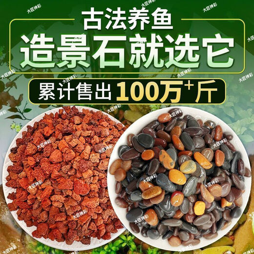 Natural volcanic stone stream stone fish tank decoration package natural native aquatic landscaping bottom sand special stone large grain 5Jin Jin equals 0.5kg volcanic stone + 10Jin Jin equals 0.5kg stream stone king fried combination ancient method of fish farming stabilizes water quality without changing water