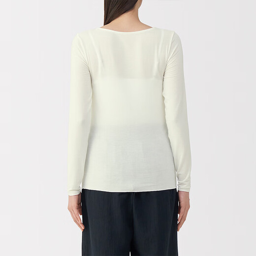 MUJI Women's Lightweight Round Neck Long Sleeve T-shirt Women's 25th Autumn Women's Basement FCD37A5A Off-White S (155/80A)