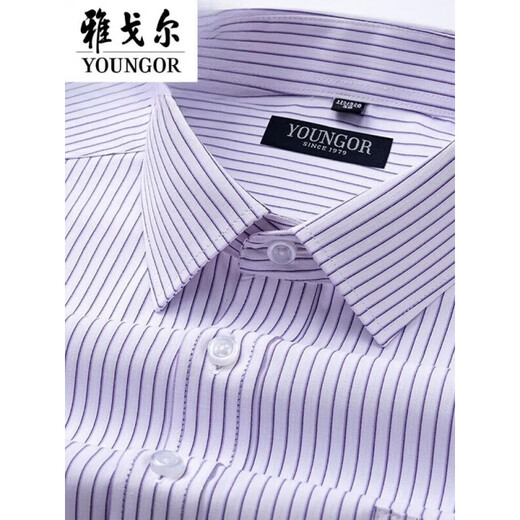 Youngor 2025 Camisa de manga corta para hombres de verano para hombres, rayas sin hierro y anti-wrinking, ropa de trabajo transpirable DX6623 39 [120-130Jin [Jin es igual a 0,5 kg]]]