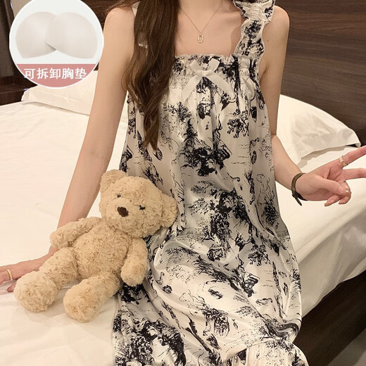 郁金香睡裙女夏季带胸垫冰丝凉感吊带睡衣夏天女士甜美可爱家居服 1355【可拆卸胸垫】# 2XL