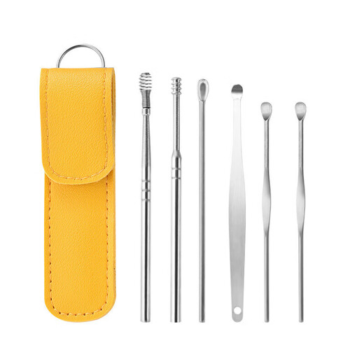Imeka ear-picking 6-piece set ear-picking tool spiral professional household stainless steel ear-picking tool leather case thickened ear-picking 6-piece set 1 piece random color -