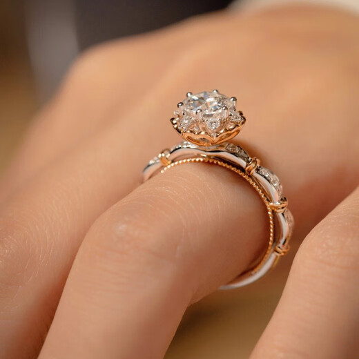 Nilan Fat Donglai same style pt950 platinum moissanite round bag ring silver moissanite blooming rose bouquet diamond ring thickened 50 points D color moissanite benchmark South African real diamond No. 9