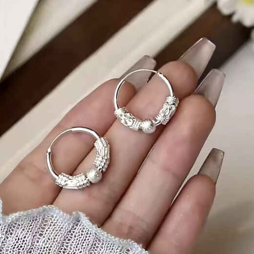 KZD Old Phoenix 999 pure silver earrings niche design ear buckles light luxury earrings earrings unpopular sterling silver pair sterling silver transfer bead earrings