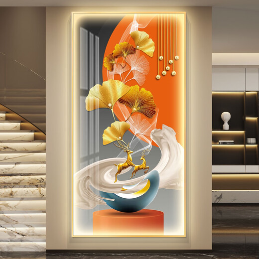 CLCEY鸿运当头轻奢led带灯入户玄关装饰画走廊过道挂画简约现代感 CN-6296-鸿运当头 70*140尊贵黑色边框普通款不带