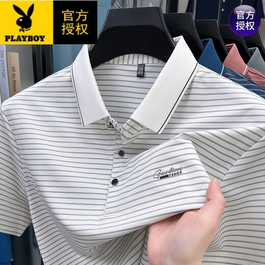 
Playboy (PLAYBOY) high-end new style dad summer short-sleeved T-shirt ice silk middle-aged men's POLO shirt middle-aged and elderly summer Father's Day short-sleeved 9922 blue M 165 recommended 90-120Jin [Jin equals 0.5 kg]