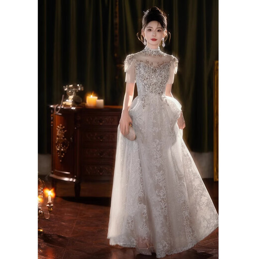 Pierre Cardin High-end Dress for Women 2025 New Light Luxury Niche Student Day Adult Ceremony Art Exam Host Small Style Champagne Gold S