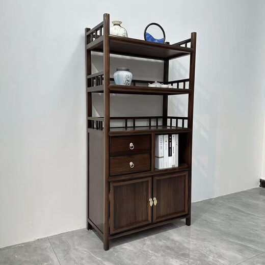 Chenbao New Chinese Style Small Bogu Stand Solid Wood Tea Side Cabinet Living Room Tea Cabinet Tea Cabinet Tea Room Storage Rack Tea Cabinet Storage Rack Rosewood Color Duobao Pavilion Left Cabinet 80*33*120cm