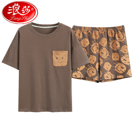 浪莎睡衣女夏季纯棉薄款可爱韩版学生短袖两件套装春秋宽松夏天家居服 栗色GXT6636图色 M码(建议75-95斤) 均码
