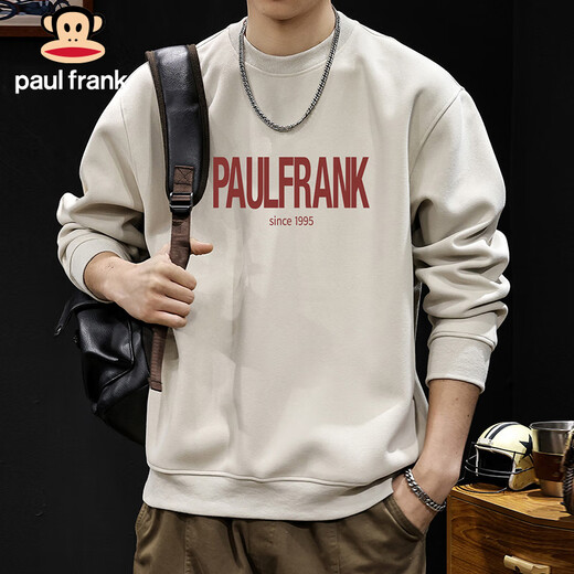 Paul Frank sweatshirt men's autumn and winter heavyweight American print jacket men's casual long-sleeved T-shirt men's apricot XL