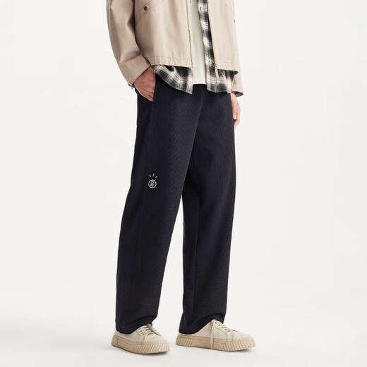 JACK&JONES 25th Autumn Pants Men's Casual Pants Waffle Straight Men's Pants Loose Sports Pants Simple Sweatshirt Trousers E43 Pure Black 33 180