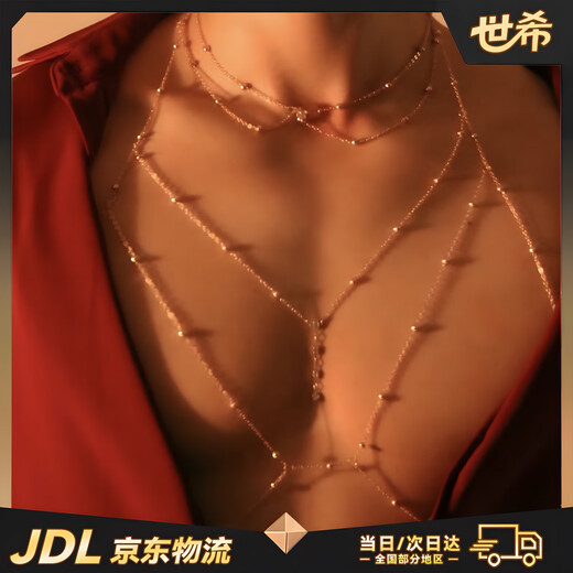 Shixi chest chain men's body chain large size sexy and sexy high-end collar necklace bar decorative chain couple waist chain boys silver chest chain + necklace