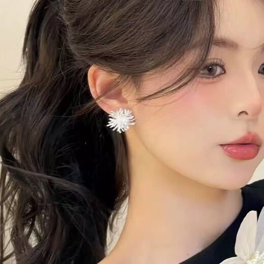 Lanshu (LANSHU) 925 Tremella Needle Fireworks Earrings Women's Light Luxury Niche High-Quality Temperament Earrings 2025 New Hot Style Earrings Silver Fireworks Earrings