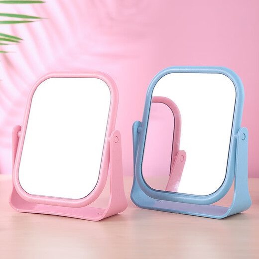 High-quality European desktop makeup mirror, simple high-definition double-sided rotatable makeup mirror, desktop standable small mirror, LED portable fill-in light mirror, square off-white one side to enlarge