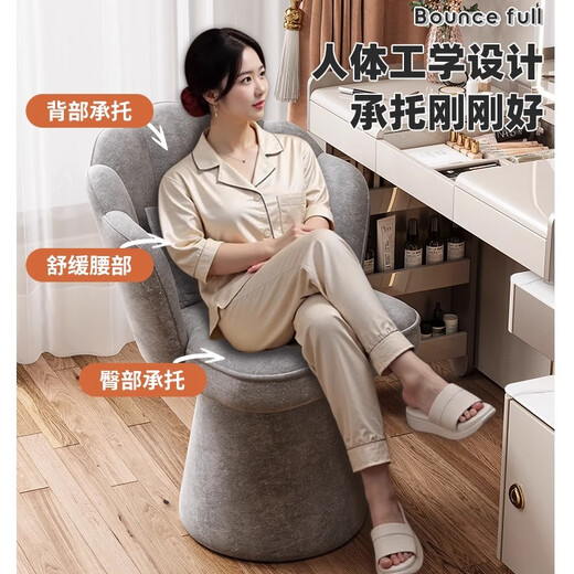 Wooden bottle light luxury high-end backrest makeup chair for home girls' bedroom revolving dressing table stool internet celebrity manicure chair starry sky velvet petal chair-off-white